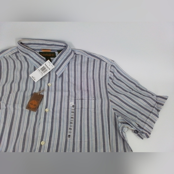 Nwt Timberland Mens Size XXL Blue Stripe Short-Sleeve Button Front Shirt - Picture 1 of 6
